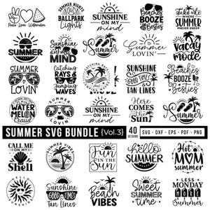Summer SVG PNG Bundle: Coastal Summer Graphic, Sunshine Quotes, Sea Beach Vacation Designs