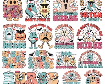 Halloween Nurse PNG Sublimation Bundle: Spooky Boo Ghost Nursing Shirt Designs