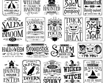 Halloween Sign SVG Bundle, Rustic Trick or Tread Haunted House Witches Brew Coffee Salem Broom Co Signs, Halloween Farmhouse Decor Cut Files