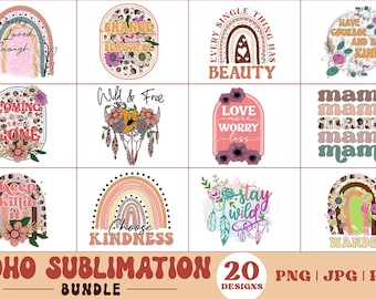 Boho PNG Bundle: Retro Floral Mystical & Celestial Shirt Sublimation Designs