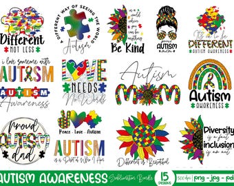 Autism Awareness PNG Bundle: Puzzle Piece Ribbon Sublimation Designs