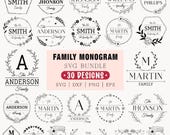 Family Name Monogram SVG Bundle: Floral Frame, Last Name Sign Designs (Digital Cut File)