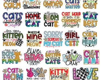 Cat PNG Bundle: Pet Lover Quotes, Cat Mom T-shirt Sublimation Designs