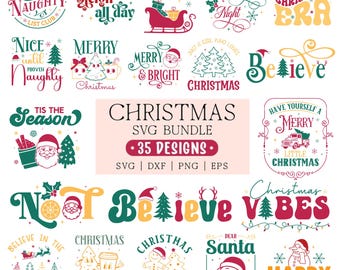 Christmas SVG Bundle: Funny Holiday Quotes & Sayings, Xmas Shirt Designs (PNG)