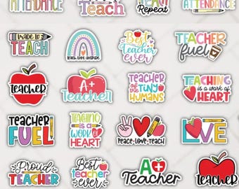 Teacher Stickers PNG Bundle: Printable Funny Teacher Appreciation Sticker Designs for Notebook, Planner, Scrapbooking