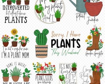 Gardening PNG Bundle, Funny Plant Quotes & Sayings, Plant Lover Sublimation, Succulent Cactus Houseplant Graphics, Gardener Shirt Designs