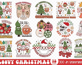 Groovy Christmas PNG Bundle: Retro Xmas Tree, Gnome Shirt Sublimation Designs