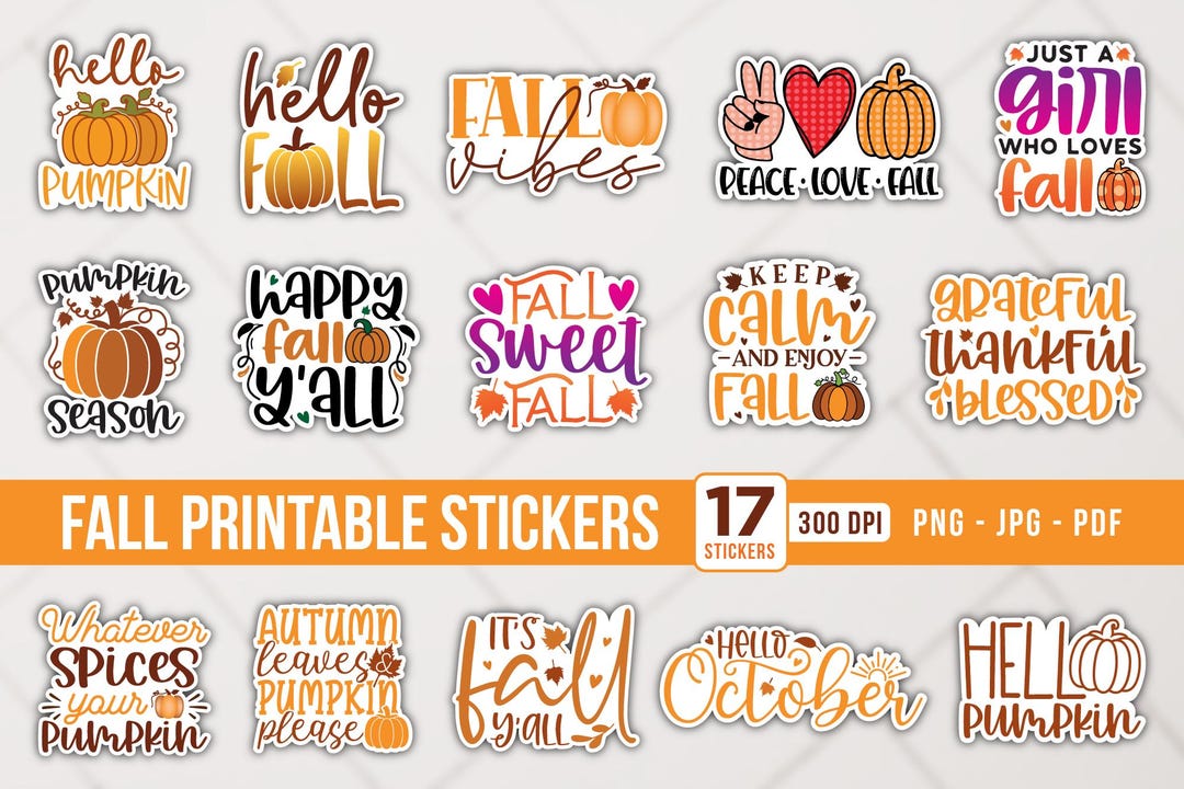 Fall Sticker Bundle PNG: Printable Autumn Planner, Journal ...