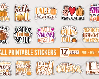 Fall Sticker Bundle PNG: Printable Autumn Planner, Journal, Scrapbooking Stickers