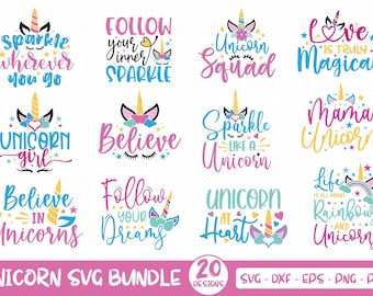 Unicorn SVG Bundle: Unicorn Girl Mama Queen Squad Birthday Designs for Cricut, Silhouette
