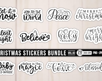 Kerststickers PNG-bundel: Grappige stickerset voor de feestdagen om te printen