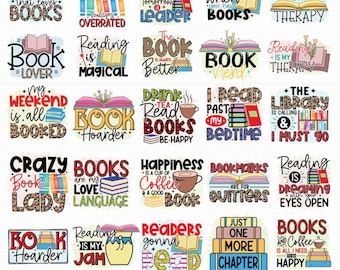 Pacchetto PNG di lettura: amanti dei libri colorati, disegni a sublimazione libreschi