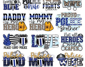 Paquete PNG de policía: Citas de policías, esposas de policías estadounidenses, mamás y diseños de camisetas de oficiales para sublimación.