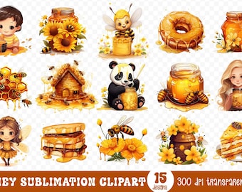 Honey Clipart Bundle: Dripping Honeycomb, Funny Bees Sublimation Designs