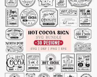 Hot Cocoa Sign SVG Bundle: Old Fashioned Christmas, Winter Farmhouse Designs