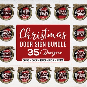 Round Christmas Door Sign SVG Bundle: Xmas Welcome Outdoor Hanger Decor Cut Files