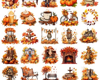 Autumn Season Clipart Bundle: Fall Clip Art PNG Sublimation Designs