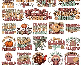 Retro Thanksgiving PNG Sublimation Bundle: Thankful Grateful Blessed, Turkey Shirt Designs