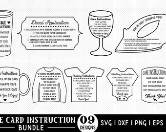 Paquete de archivos SVG para tarjetas de cuidado: instrucciones de lavado, calcomanías y archivos PNG (archivos de corte).