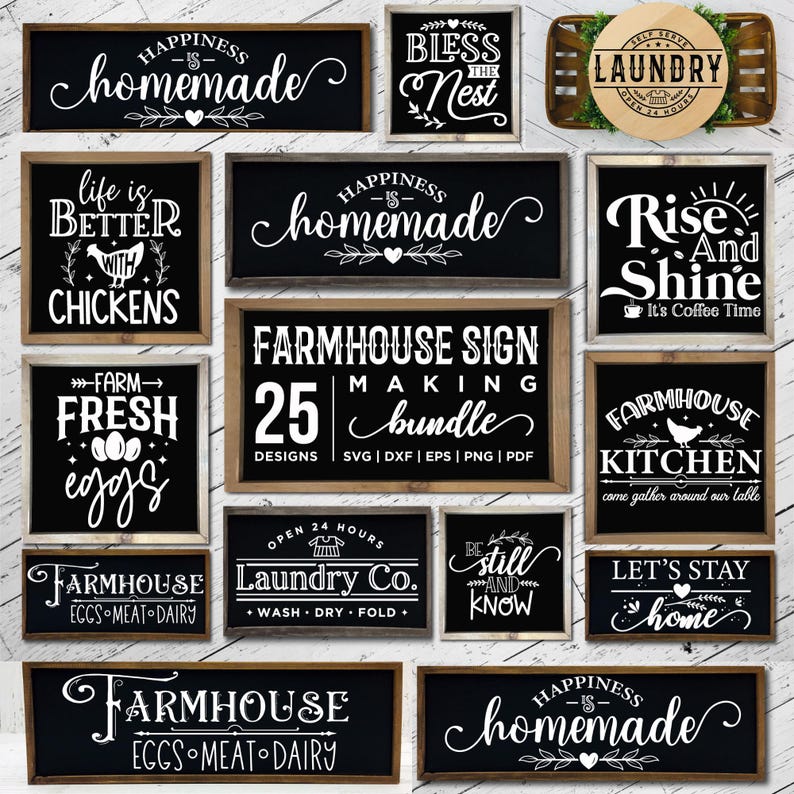 Farmhouse Sign Making SVG Bundle: Family, Kitchen, Coffee Wall Decor ...