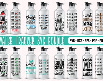Water Tracker SVG Bundle: Water Bottle, Tumbler Designs (Cricut & Silhouette Cut Files)