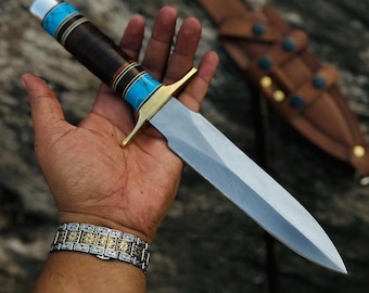 Handmade Hunting Dagger Knife | Personlized Full Tang Custom Fixed Blade | Hammered Steel Blade | Collector & Gift Knife