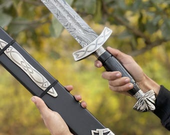 Personalized Northmen Damascus Steel Viking Sword – Custom Hand Forged Medieval Sword, Christmas Gift for Him, Anniversary