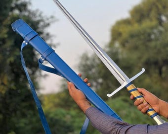 Hand-Forged Medieval Long Sword Collectible – Carbon Steel Blade, Leather Scabbard, Cosplay Display, Perfect Father's Day Gift for Him