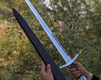 Personalized Carbon Steel Medieval Long Sword Laser Engraved with Scabbard - Gift for Him, Groomsmen Gift, Valentines day