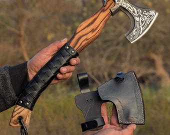 Hand-Forged Viking Ragnar Axe, Engraved Norse Ax, Gift for Him, Costume Gift Anniversary, Groomsmen, Birthday Gift, Axe