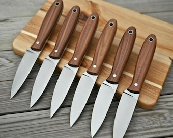 Handmade Steak Knife Set Walnut Handles - Set of 6 Paring Knife Stainless Steel BBQ & Dining Knives
