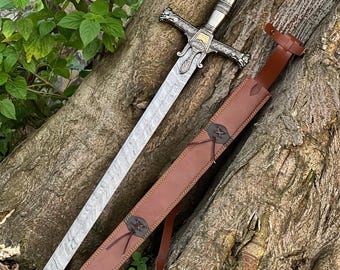 King Solomon Sword Damascus Steel with Star of David, Customized Engraved Medieval Crusader Sword, Gift for Him