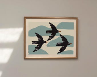 Birds Flying | Wall Art | Nursery Printable | Playroom Decor | Positive Kids Room Digital Download