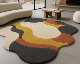 Tappeto in lana annodato a mano - Design astratto ondulato, arredamento moderno per la casa