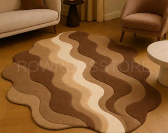 Modern Abstract Wavy Area Rug Brown Beige Neutral Carpet Modern Neutral Area Rug for Living Room & Bedroom