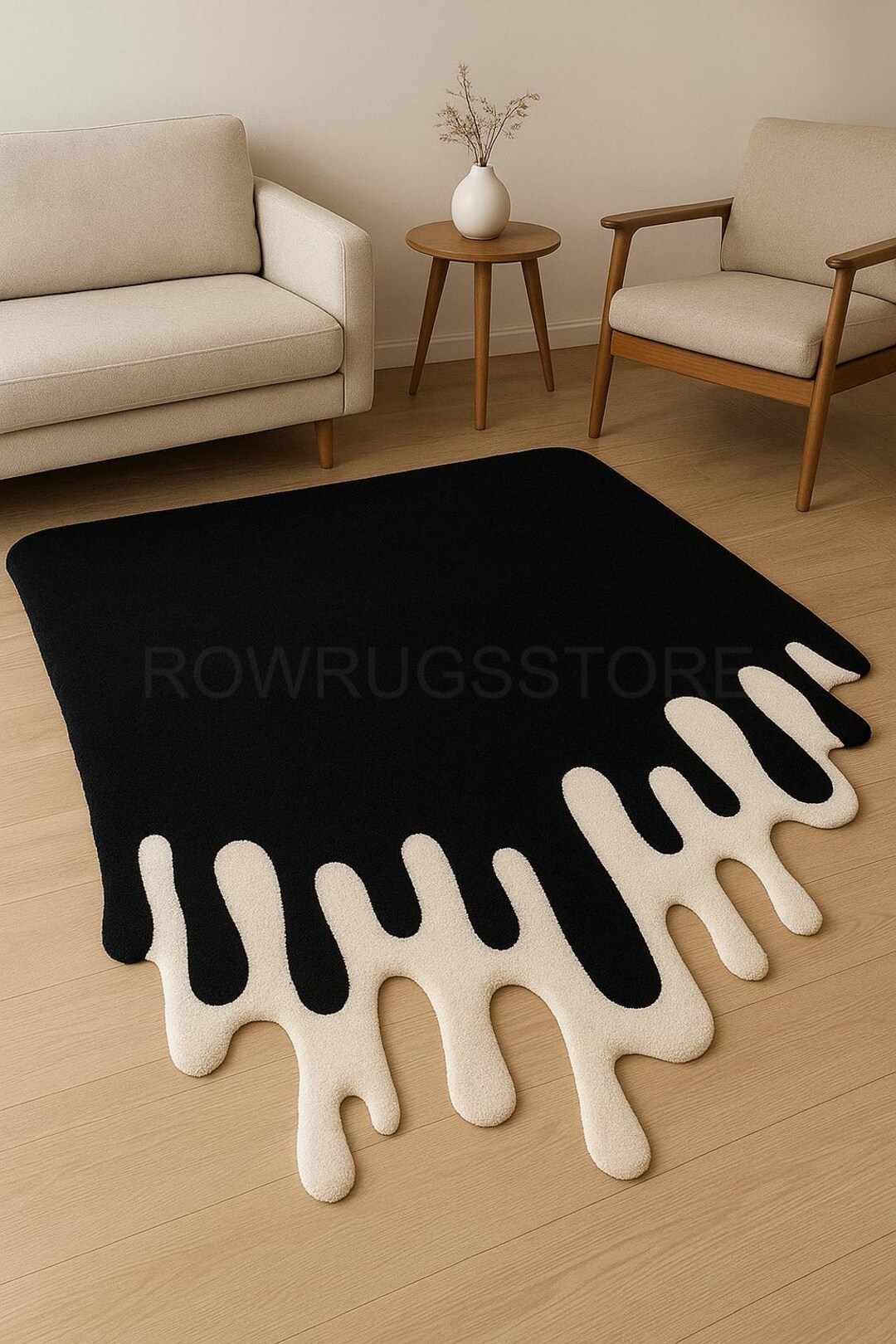 Toom Rug Drip Hand Tufted Wool Area Rug – Black & White Drip Design - Etsy