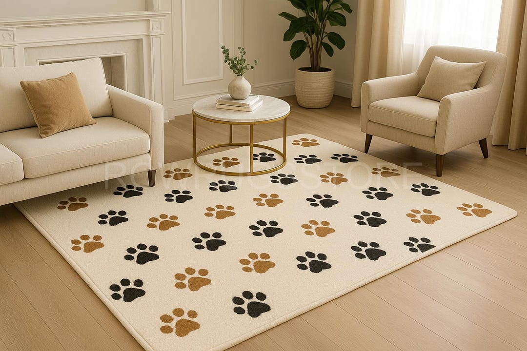 Pets Designs Rug Hand-tufted Beige Paw Print Rug – Modern Pet Lover Accent Decor - Etsy