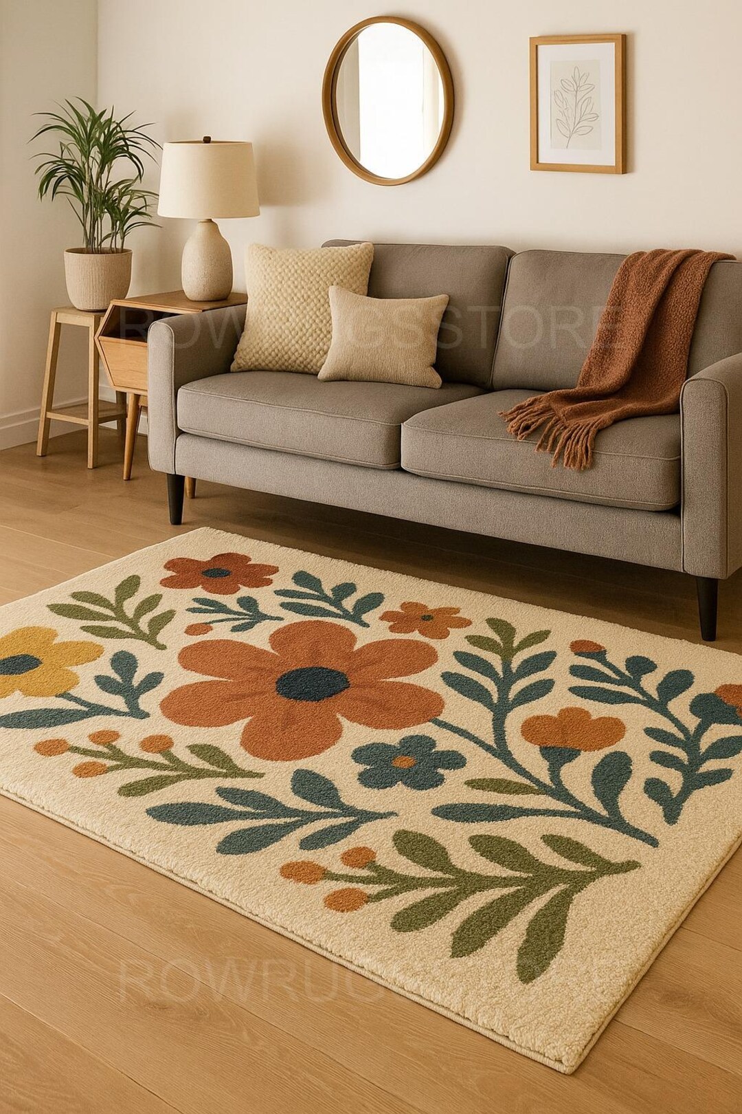 Hand Tufted Wool Blend Floral Rug, Modern Botanical Carpet - Etsy