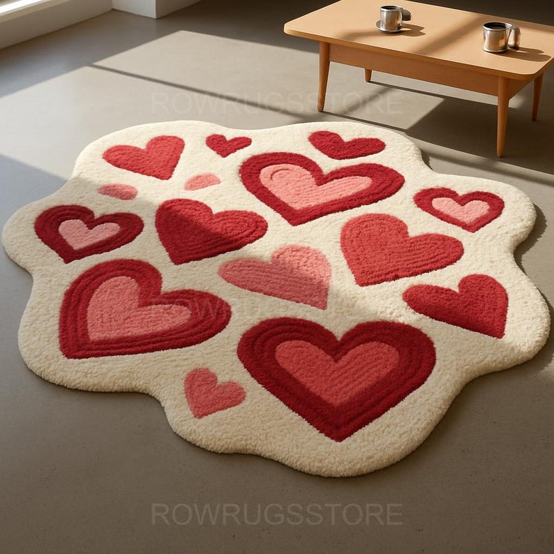 Red Heart Rug Patterns Hand-tufted Wool Heart Rug: Red & Pink Love Carpet - Etsy