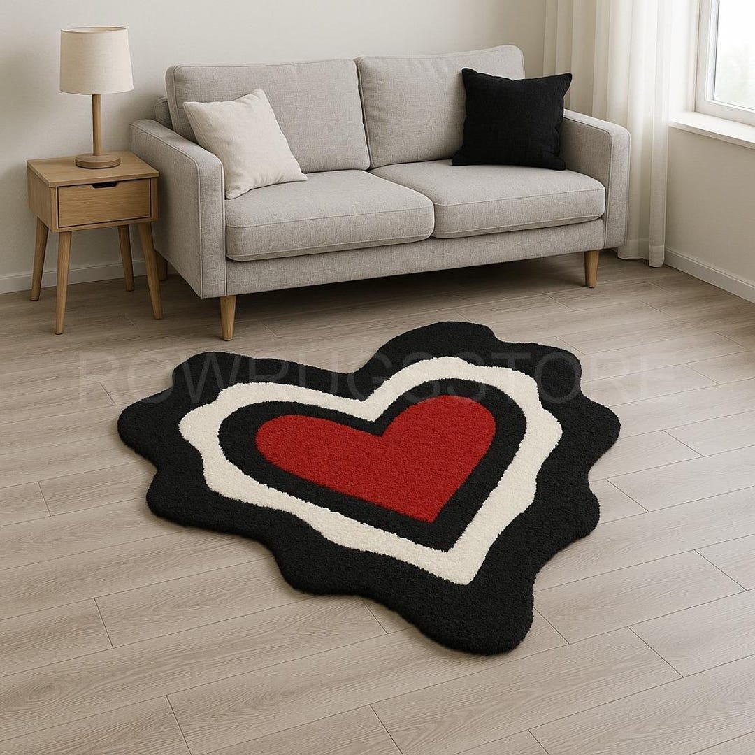 Red Heart Rug Patterns Heart Shaped Tufted Rug – Black White Red Love Rug, Modern Accent ...