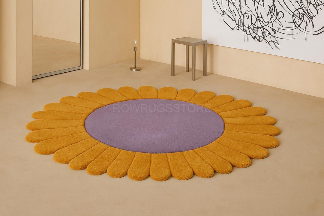Hand Tufted Sunflower Rug – Yellow & Purple Floral Carpet - Etsy