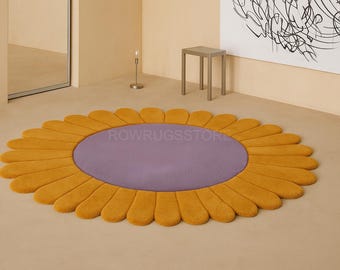 Hand Tufted Sunflower Rug – Yellow & Purple Floral Carpet