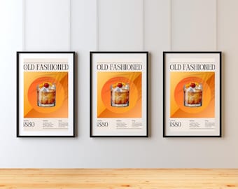 Old Fashioned Cocktail Print: Modern Home Bar Wall Art (Digital Download)