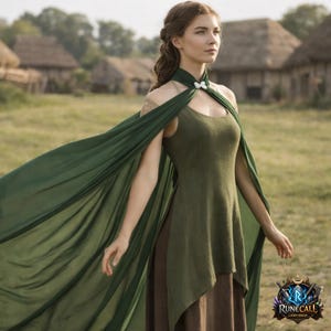 Średniowieczny płaszcz z szyfonu – renesansowy płaszcz naramienny do LARP-a, fantazyjny otulacz do kostiumu, elfia narzutka ślubna, peleryna na festiwal gotycki