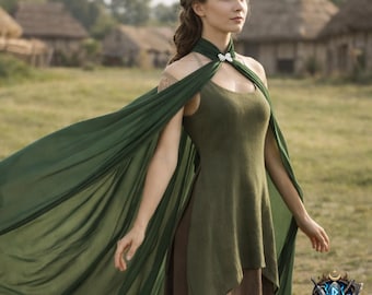 Middeleeuwse capemantel van chiffon – Renaissance LARP-schoudercape, omslag fantasiekostuum, elfenbruidskleed, Gothic festivalcape