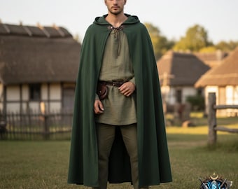 Middeleeuwse mantel met capuchon voor heren – LARP-cape, renaissancekostuummantel, mantel fantasy-jager, Viking-outfit, cosplaycape