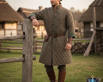 Gewatteerde middeleeuwse Gambeson-jas – LARP-pantserjas, Viking-tuniek, fantasiekostuum, gewatteerde jerkin, eerlijke renaissance-outfit