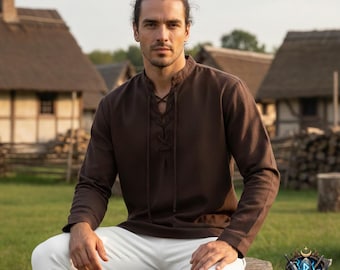 Renaissance LARP herenshirt met veters – middeleeuwse Viking-tuniek, piratenboertop, ren faire-kostuum, Noordse cosplay-outfit