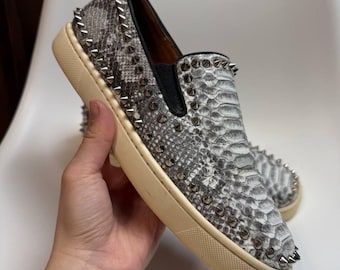Christian Louboutin grey/white slip on shoes