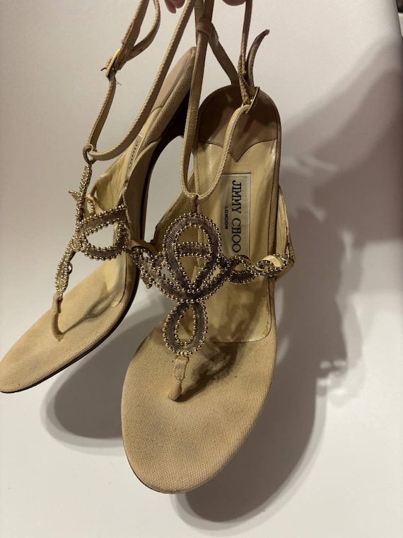 Leather heels Jimmy Choo gold Italy vintage women shoes 40 1/2